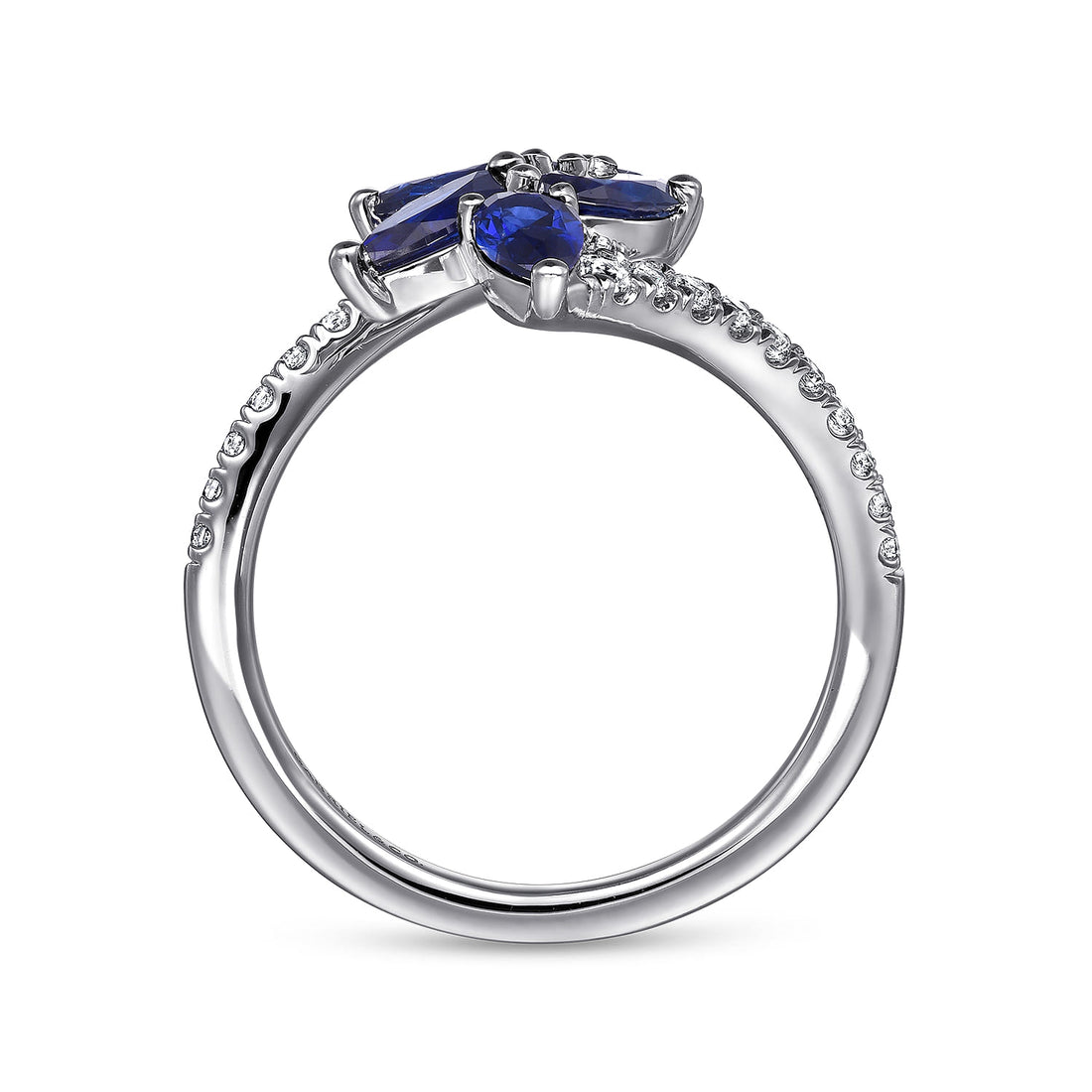 14K White Gold Diamond and Blue Sapphire Marquise Bypass Ring