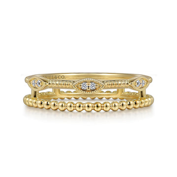 14K Yellow Gold Diamond Bujukan Marquis Shape Easy Stackable Ring