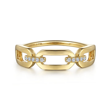 14K Yellow Gold Diamond Link Chain Ring