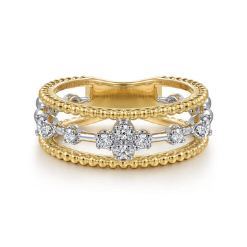 14K White & Yellow Gold Diamond Easy Stackable Ring-Bujukan