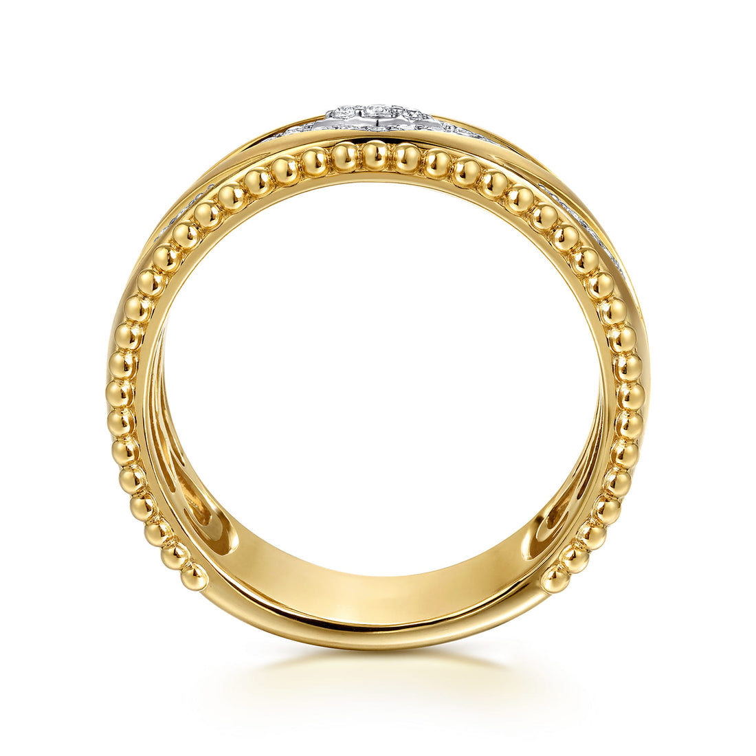 Wide Band Ring Chevron 14K Yellow Gold Diamond 0.18ct Bujukan