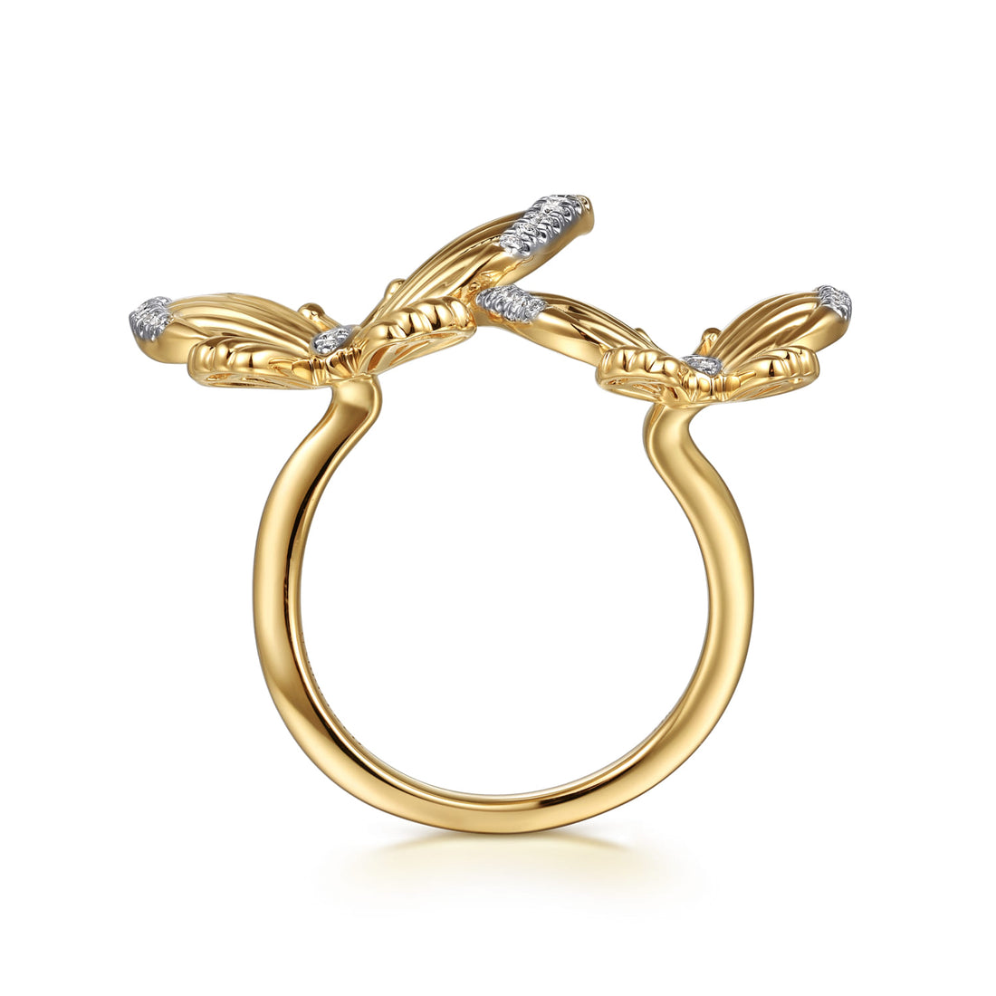 14K Yellow Gold Diamond Butterfly Open Ring