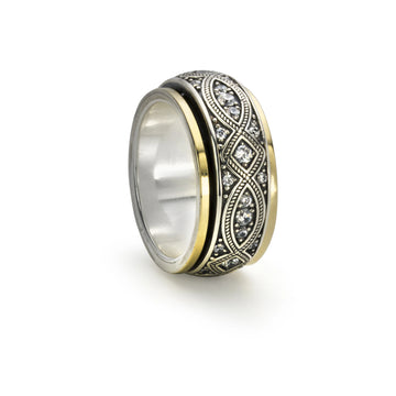 Wisdom Meditation Ring - Sterling Silver & Gold Edges