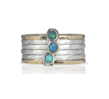 Azure Silver Meditation Ring with Blue Opals