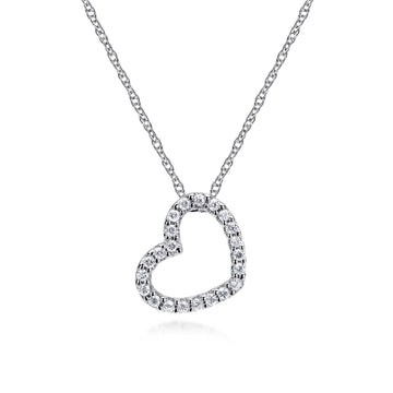 14K White Gold Pavé Diamond Sidways Open Heart Pendant Necklace
