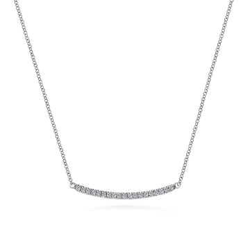 14K White Gold Diamond Pavé Curved Bar Necklace