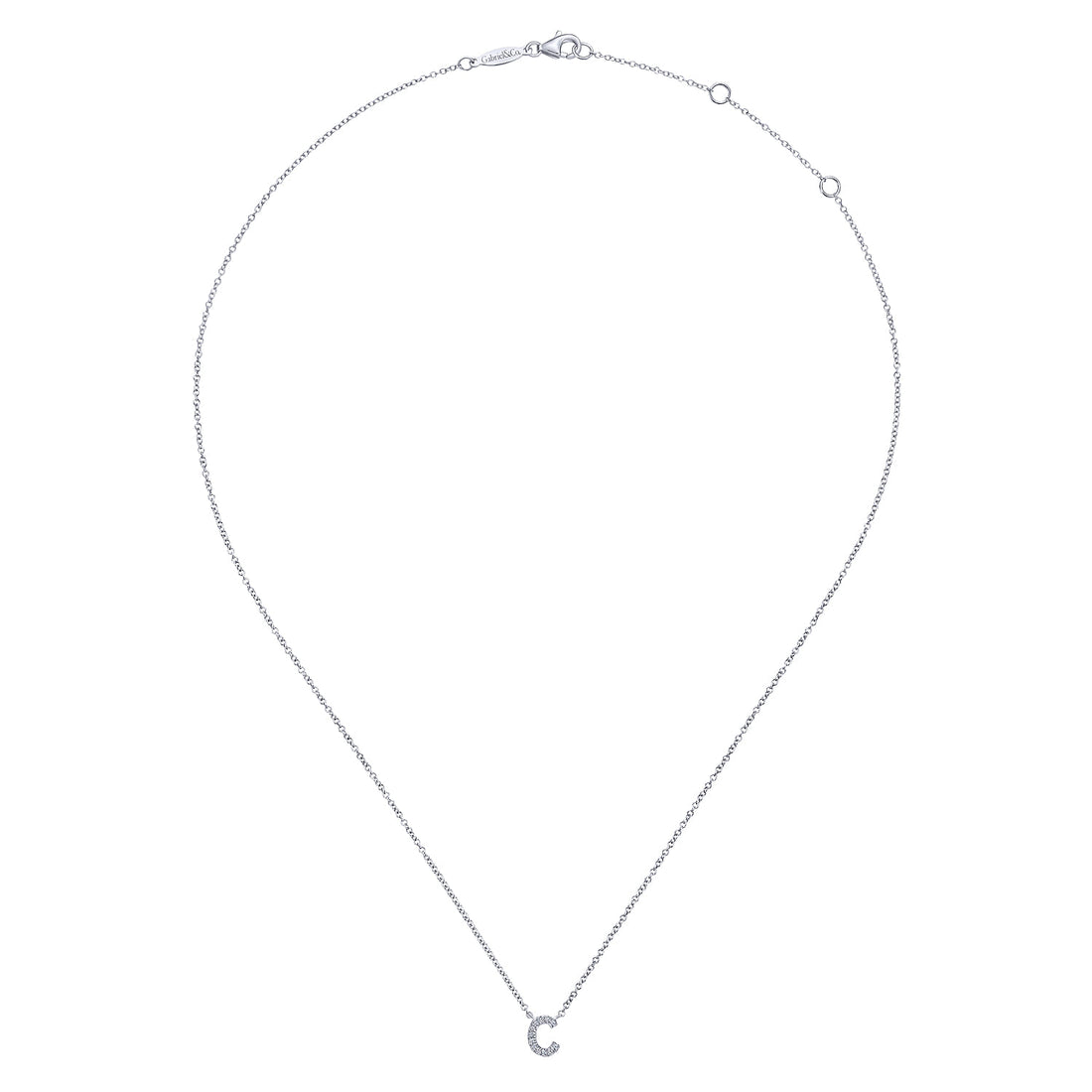 14K White Gold Diamond C Initial Pendant Necklace