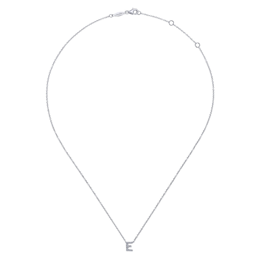 14K White Gold Diamond E Initial Pendant Necklace