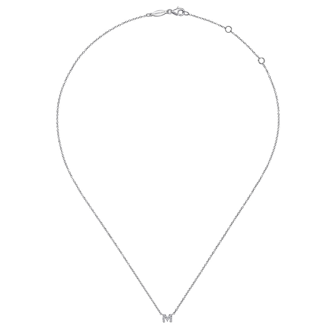 14K White Gold Diamond M Initial Pendant Necklace