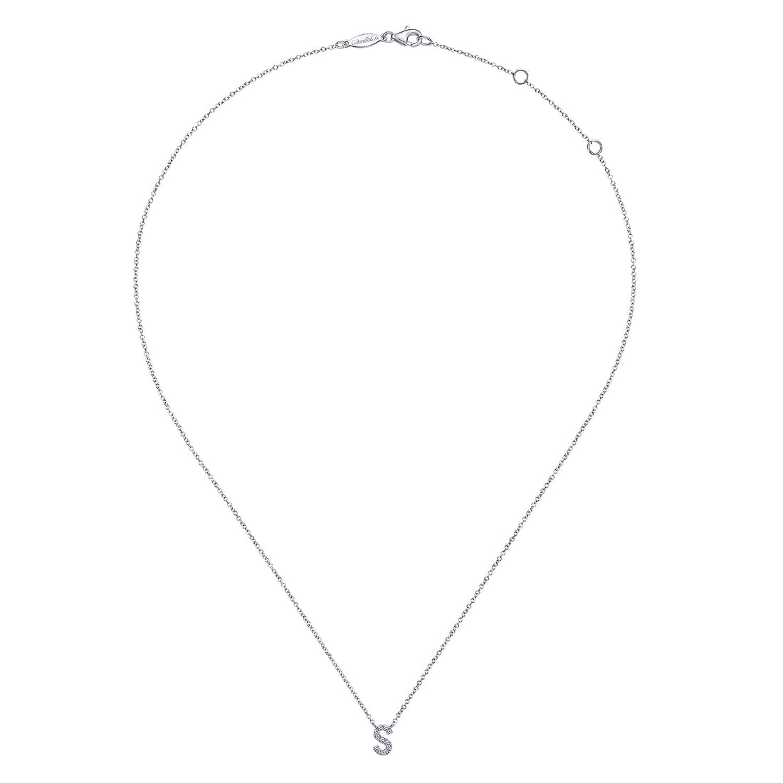 14K White Gold Diamond S Initial Pendant Necklace