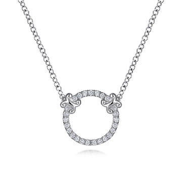 14K White Gold Open Diamond Circle Pendant Necklace