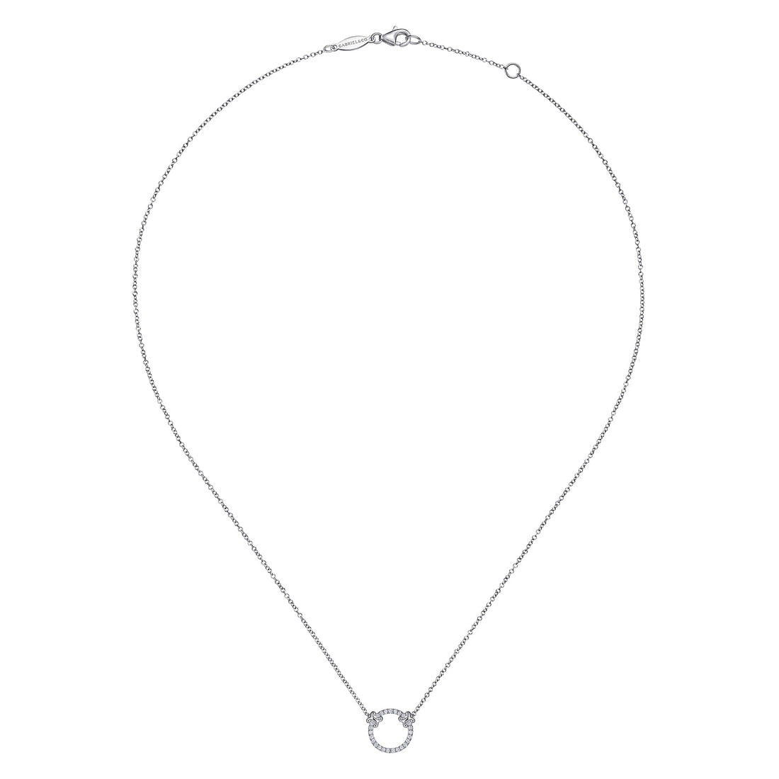 14K White Gold Open Diamond Circle Pendant Necklace
