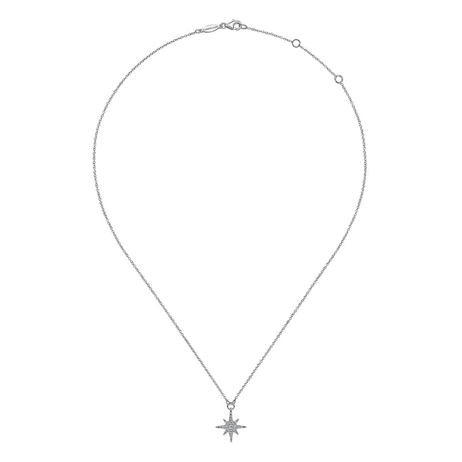 14K White Gold Diamond Starburst Pendant Necklace