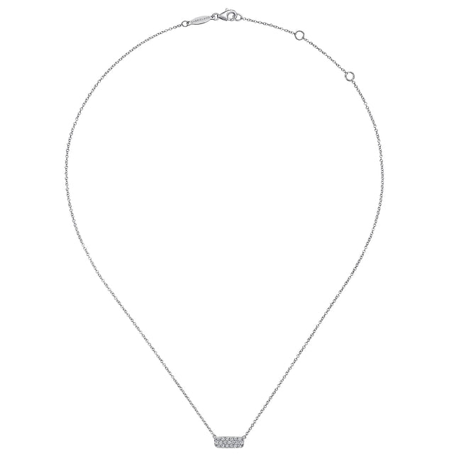 14K White Gold Pavé Diamond Bar Necklace