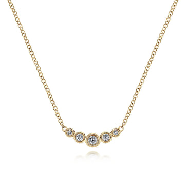 14K Yellow Gold Curved Diamond Bar Necklace
