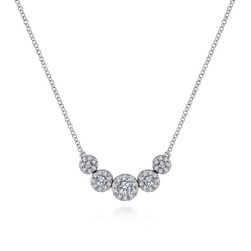 14K White Gold Round Diamond Halo Bar Necklace