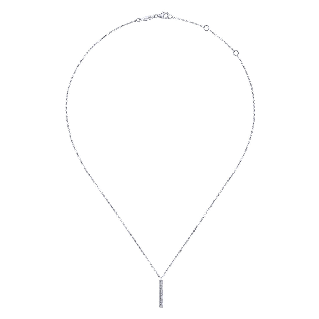 14K White Gold Diamond Bar Pendant Necklace