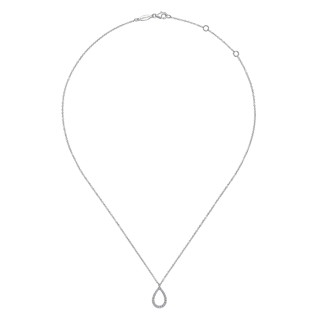 14K White Gold Teardrop Diamond Pendant Necklace