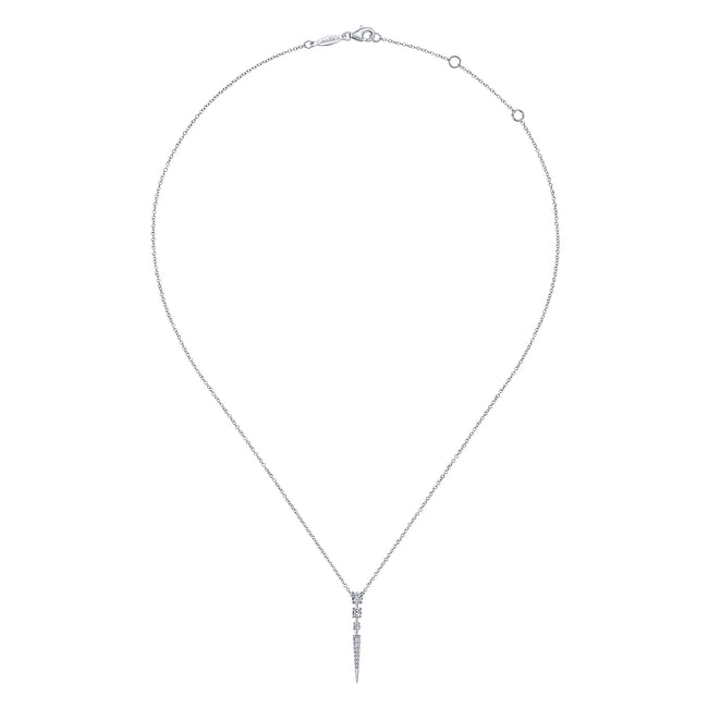 14K White Gold Diamond Spike Pendant Drop Necklace