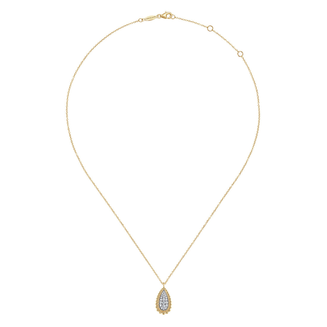 14K Yellow Gold Bujukan Pavé Diamond Teardrop Pendant Necklace