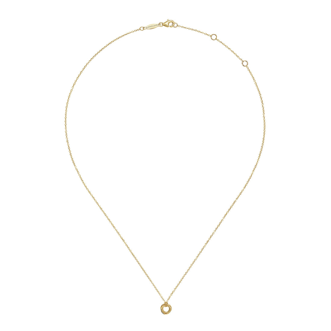 14K Yellow Gold Plain and Bujukan Beaded Interlocking Circles Pendant Necklace