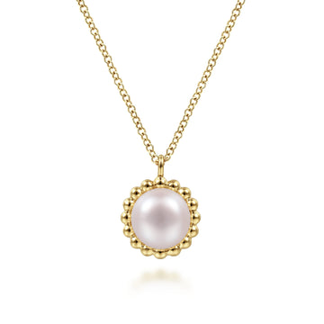 14K Yellow Gold Pearl Pendant Necklace-Bujukan