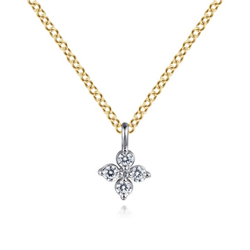 14K Yellow & White Gold Diamond Flower Pendant Necklace