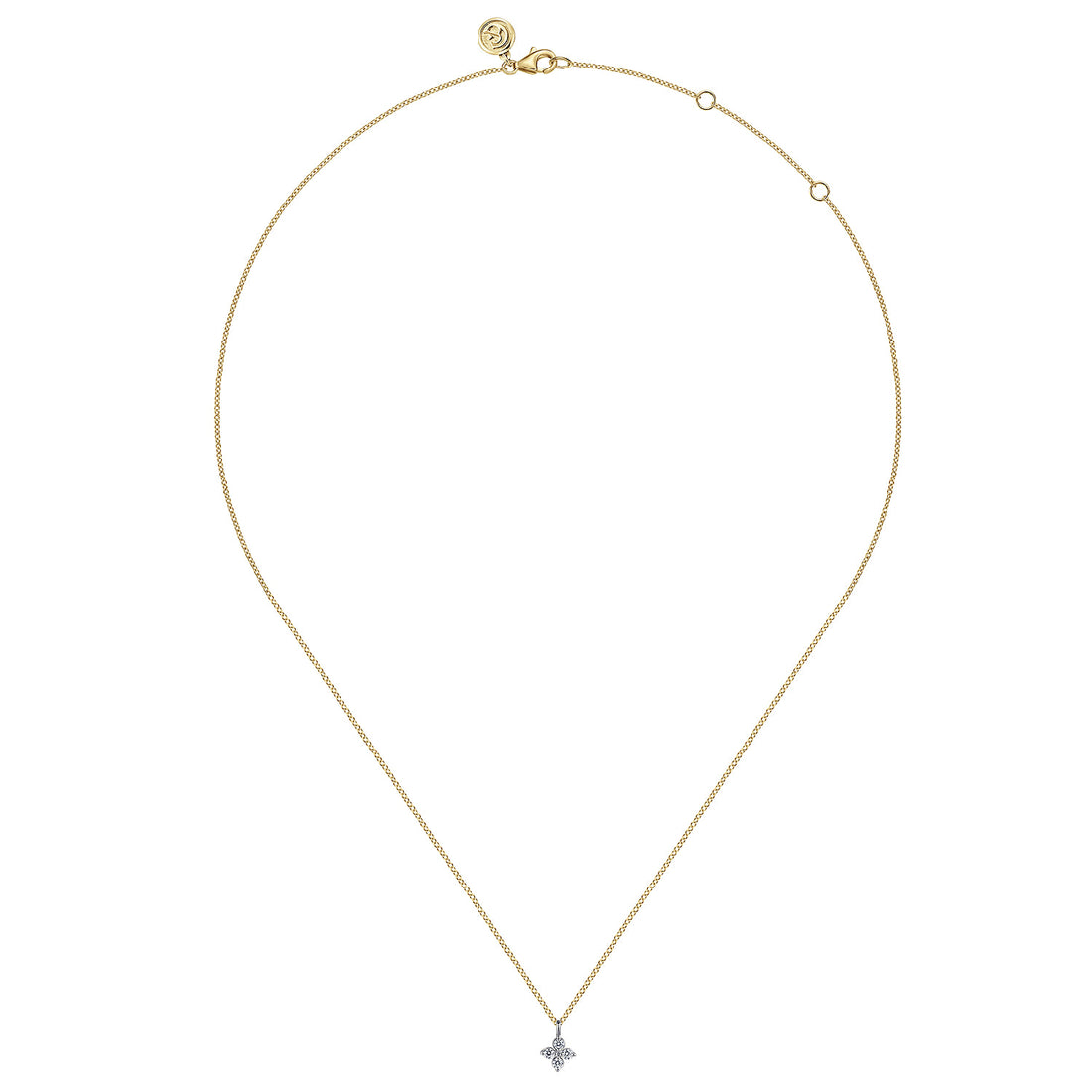 14K Yellow & White Gold Diamond Flower Pendant Necklace