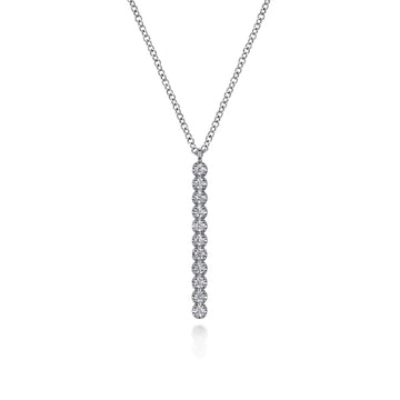 14K White Gold Diamond Vertical Bar Y Pendant Necklace