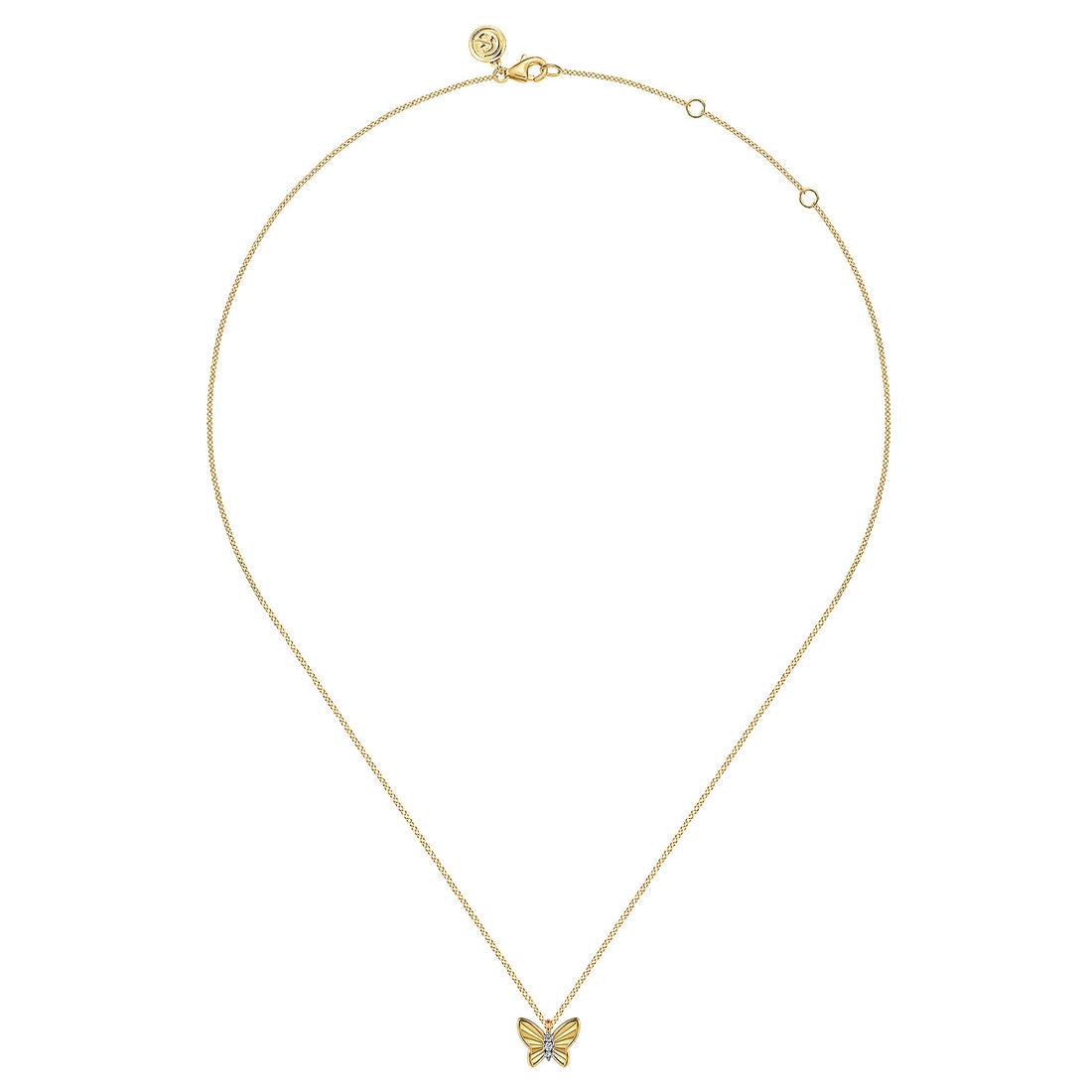 14K Yellow Gold Diamond Butterfly Necklace
