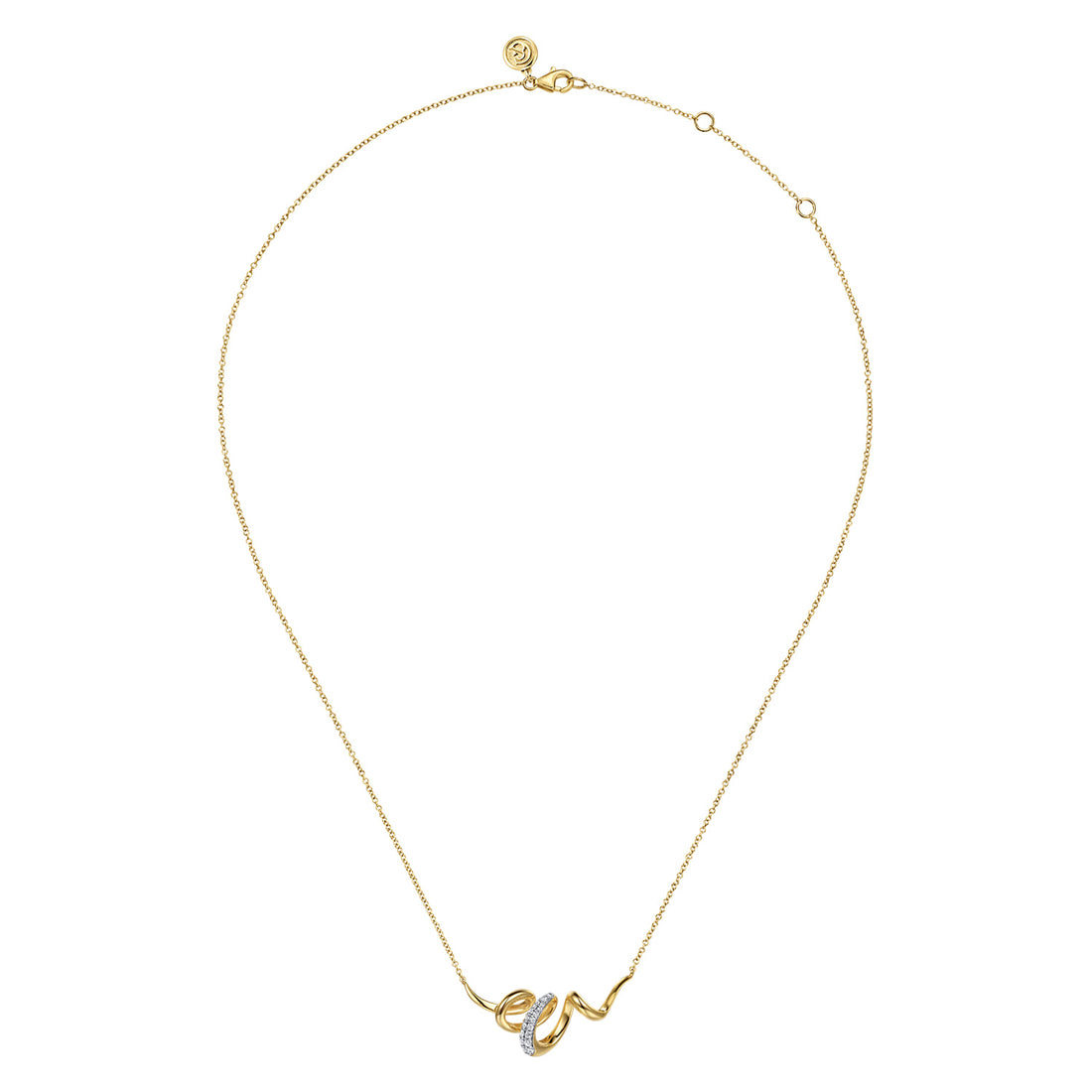 14K White & Yellow Gold Diamond Swirl Bar Necklace
