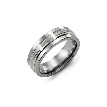 Beveled Milgrain Grooved Wedding Band