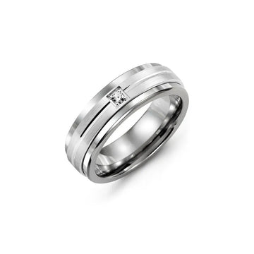 Carved Line Pattern Diamond Wedding Ring
