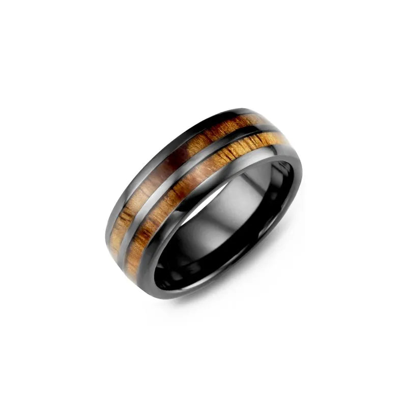 Dome Double Koa Wood Ceramic Ring