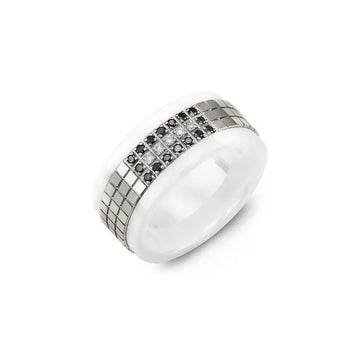 Black White Diamond Polished Pattern Wedding Band