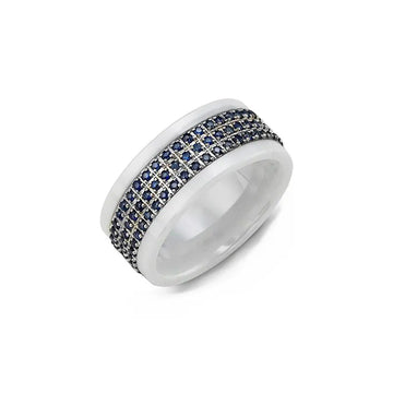 Eternity Blue Sapphire White Ceramic Wedding Ring
