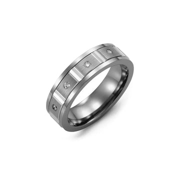 Grooved Round Diamond Wedding Band