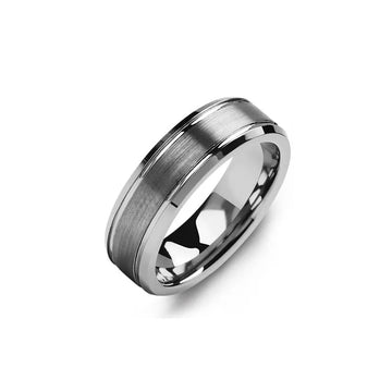 Beveled Edges Brush Center Tungsten Wedding Ring