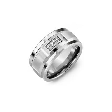 Wide Beveled Diamond Wedding Ring