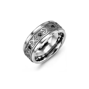 Classic Carved Pattern Black Diamond Wedding Band