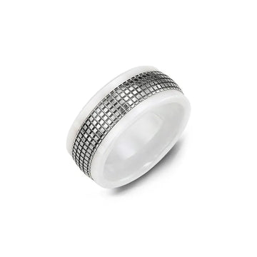 Eternity Carved White Ceramic Wedding Band