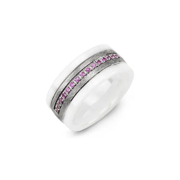 Pink Sapphire White Ceramic Wedding Ring